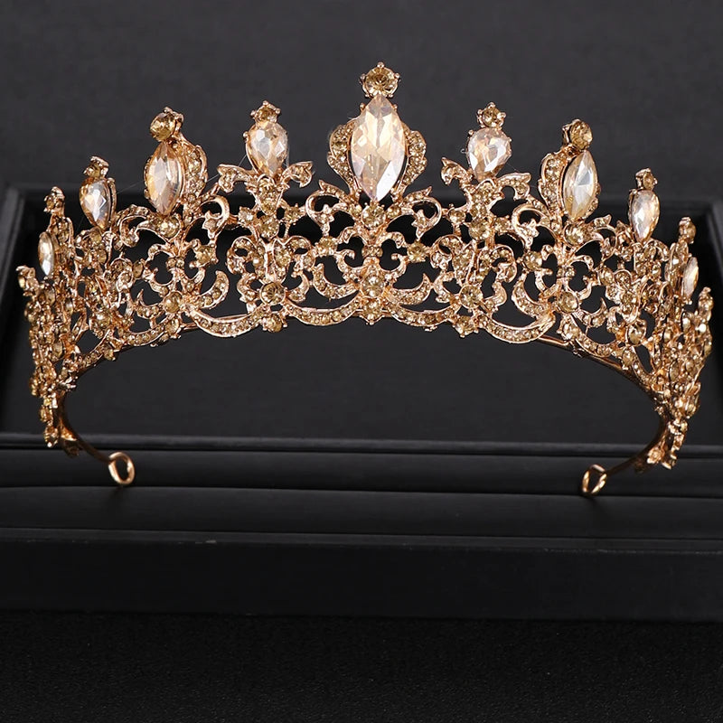 Birthday Tiaras Crowns Crystal Hair Accessories For Women, Elevate your special event with our Champagne Gold Color Crown Wedding Hair Accessories!