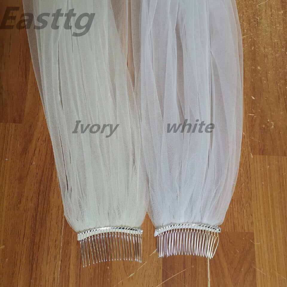 Cathedral Long White Ivory Bridal Wedding Veil With Comb Two Tiered Bridal Lace Veil