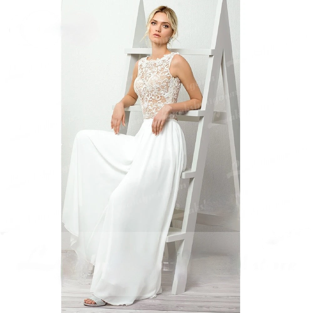 Wedding Jumpsuit Boho Beach Bridal Suit,  Capture the essence of bohemian romance in our Modest Lace Boho Wedding Jumpsuit. T