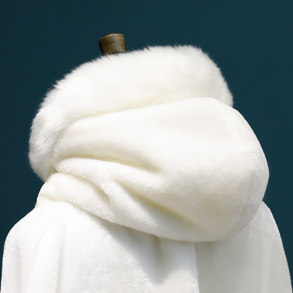 Faux Fur Wedding Floor Length Cloak Hooded Bridal Cape Accessory, Experience a royal bridal look with this luxurious