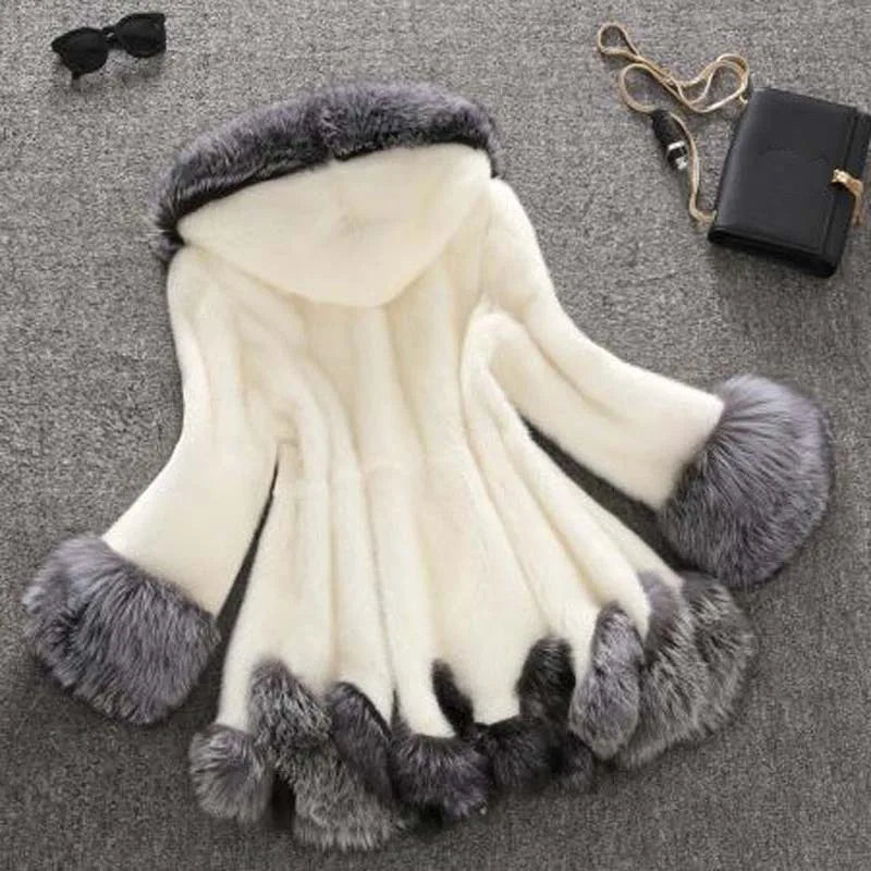 Winter Thick Warm Faux Fur Coat for Women Hooded Jacket