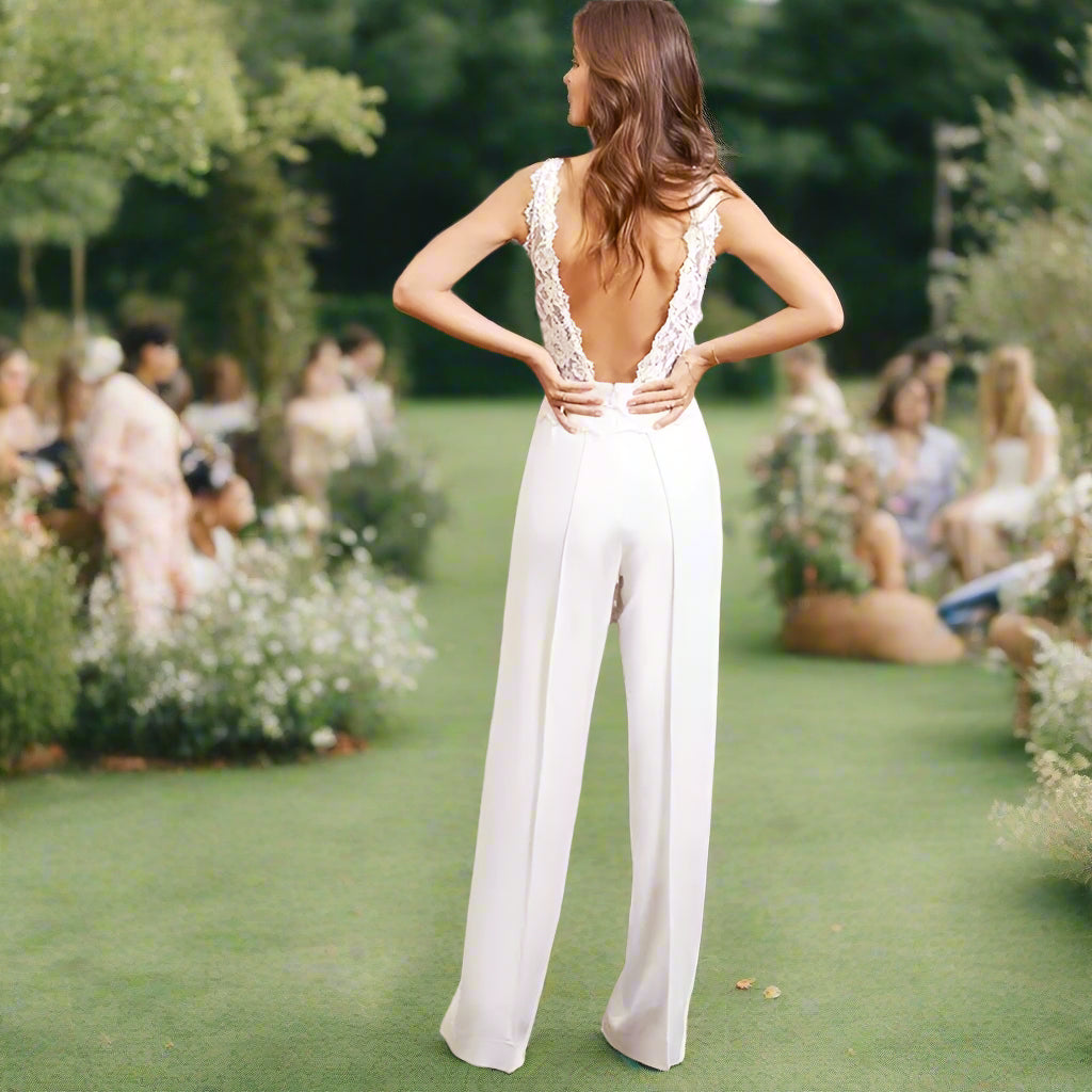 Wedding Jumpsuit Bohemian Bridal Suit, Feel like a boho beach goddess on your special day with our Lace Bridal Jumpsuit.
