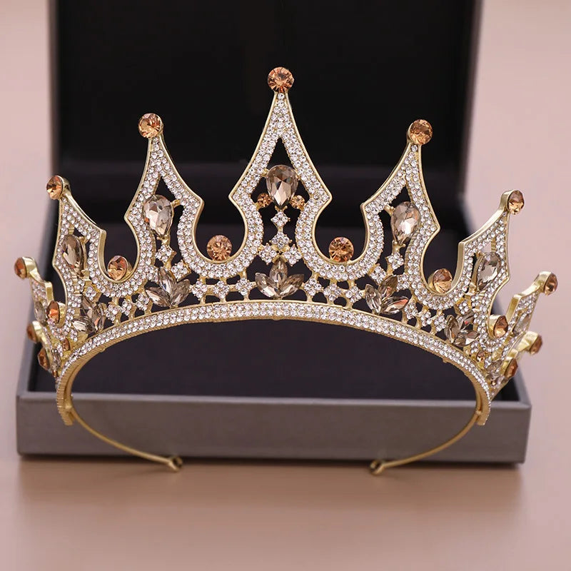 Birthday Tiaras Crowns Crystal Hair Accessories For Women, Elevate your special event with our Champagne Gold Color Crown Wedding Hair Accessories!