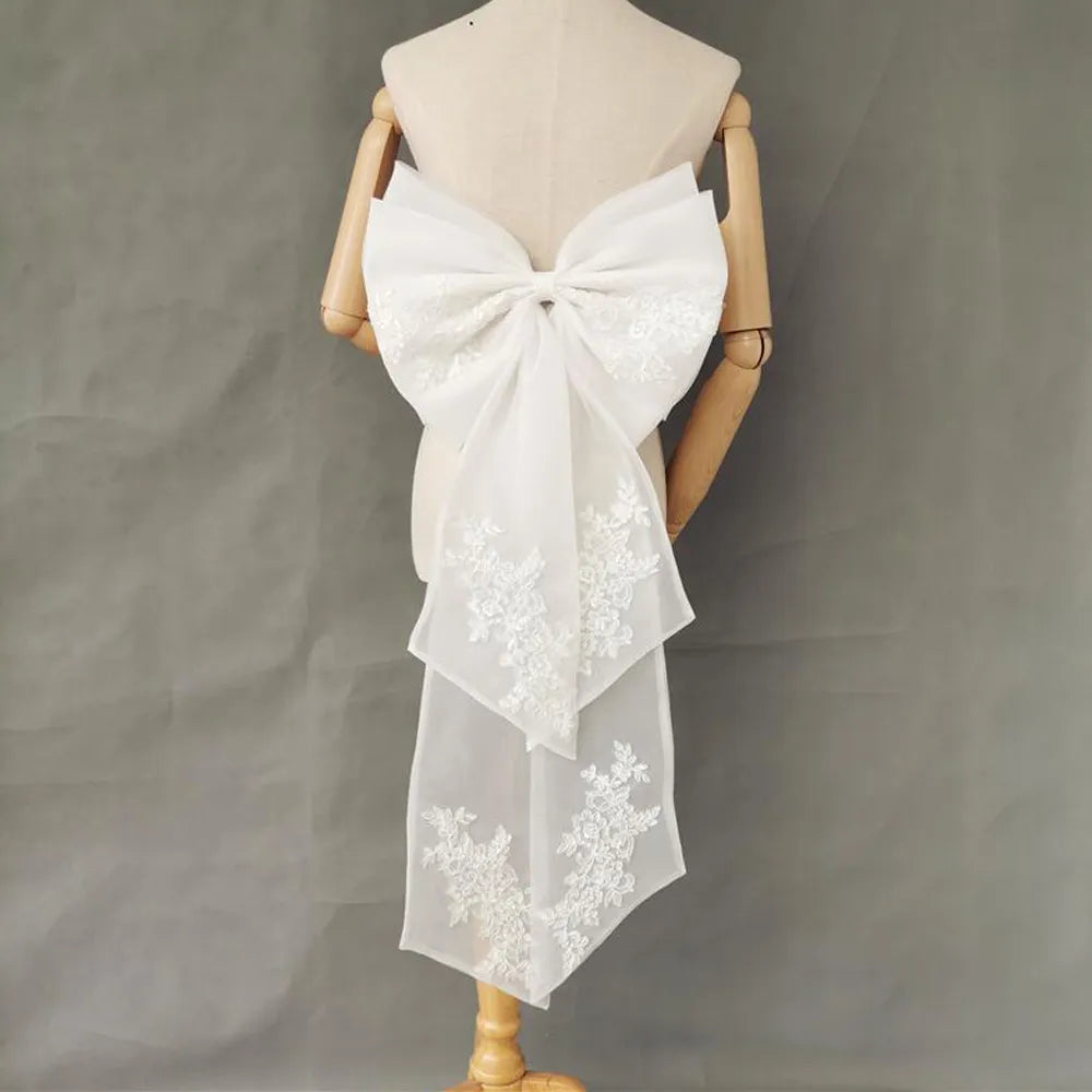 Detachable Bow Lace Wedding Dress Accessory, Indulge in luxury with our exquisite removable bow, crafted from delicate organza