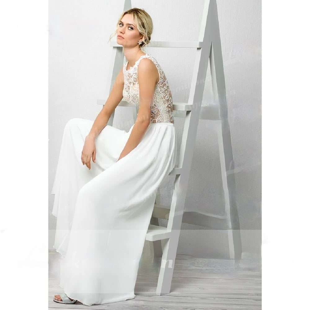 Wedding Jumpsuit Boho Beach Bridal Suit,  Capture the essence of bohemian romance in our Modest Lace Boho Wedding Jumpsuit. T