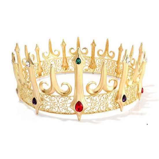 Baroque Golden Large Crystal Big Round Royal King Crown Party Accessory