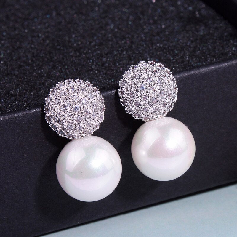Party Pearl Earrings Elegant Crystals Stud Earrings For Women