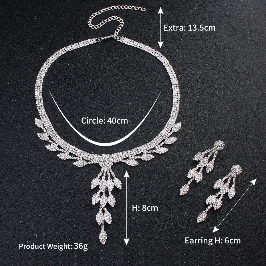 Austrian Crystal Bridal Jewelry Set Silver Color Necklace Earrings
