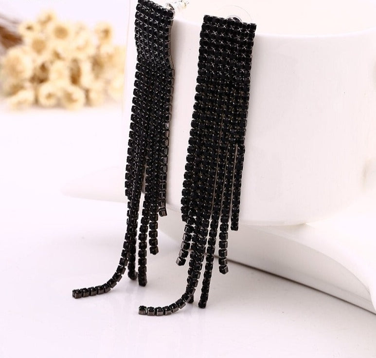 Black Full Rhinestone Dangle Drop Earring  Luxury Jewelry