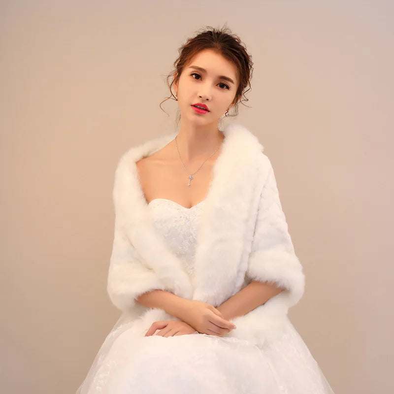 Faux Fur Bridal Shawl Wrap Woman's  Winter Shrug