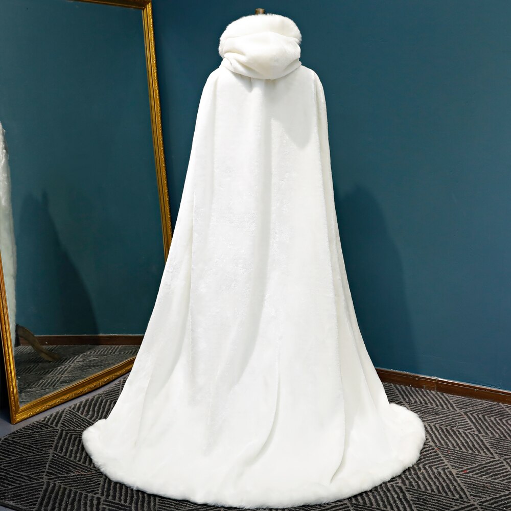 Winter Long Wedding Cloak Floor Length Bridal Faux fur Cape Wrap