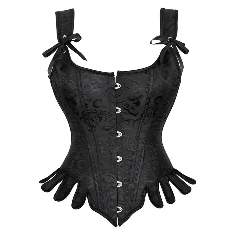 Lace Up Overbust Corset Top with Shoulder Straps Embroidery