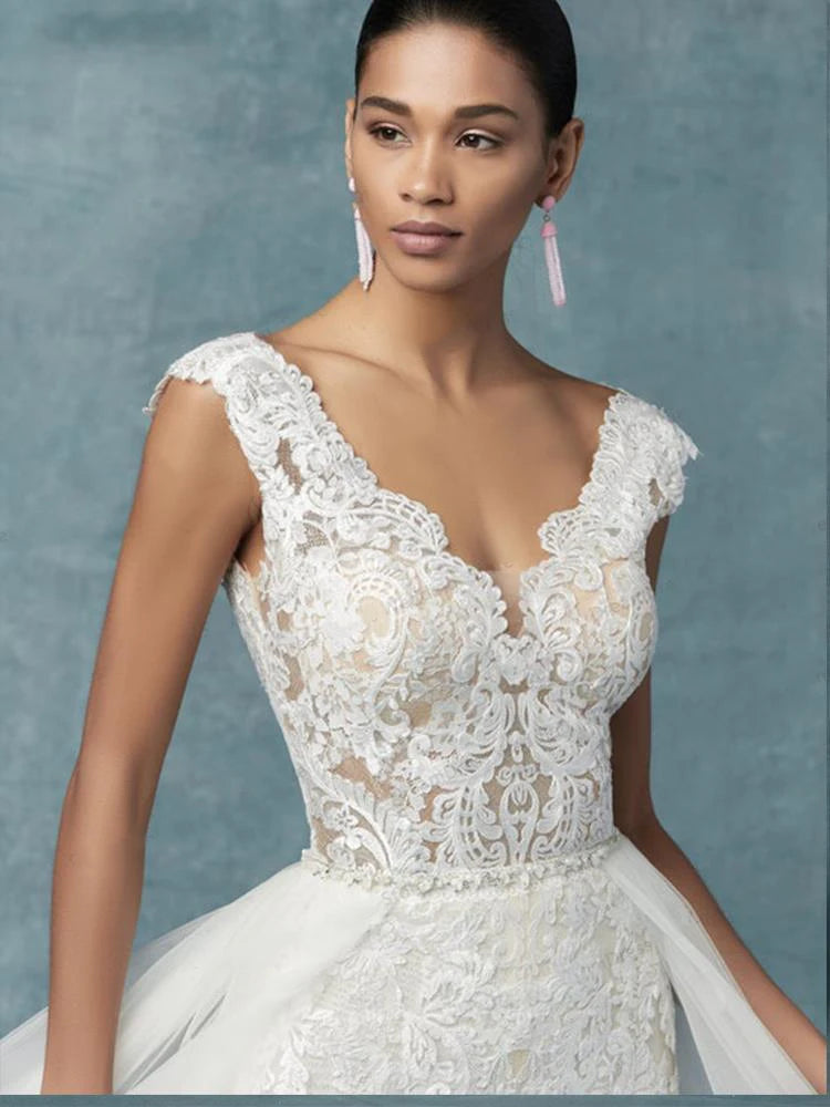 Wedding Jumpsuit With Detachable Train Bridal Pants Suit, Elevate your wedding day look with our Sleeveless Lace Boho Bridal Wedding