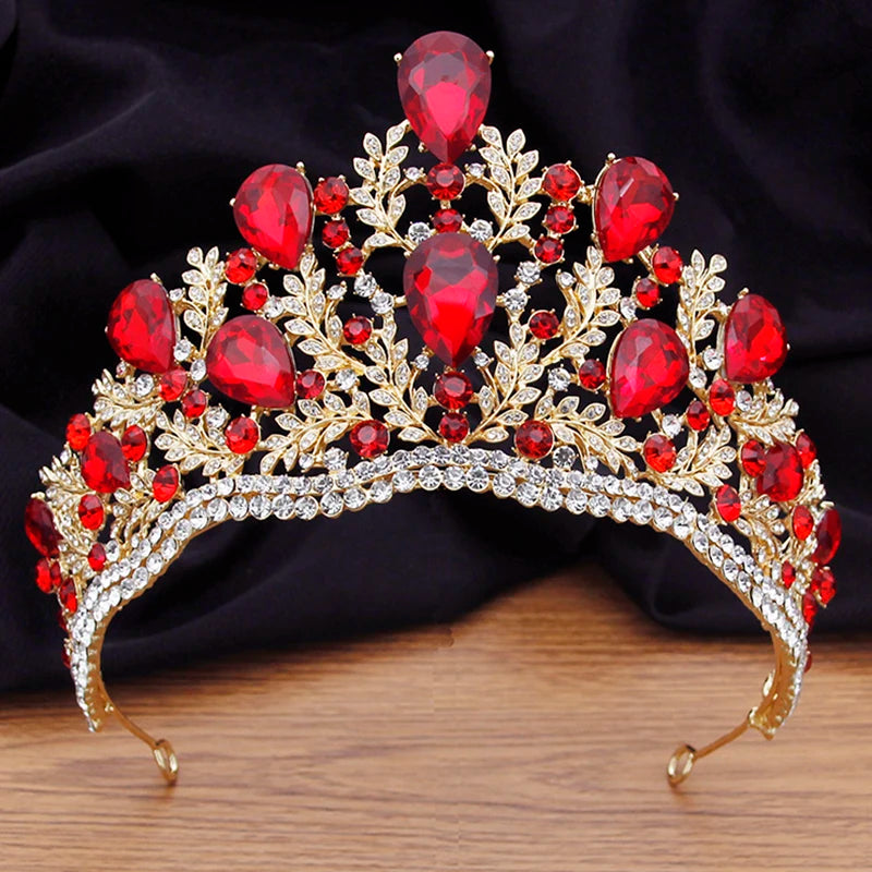 Champagne Crystal Crown, Gothic Wedding hot Headpiece, Bridal Wedding Hair Jewelry, Halloween Crown, Red Crystal Tiara, Party Crown