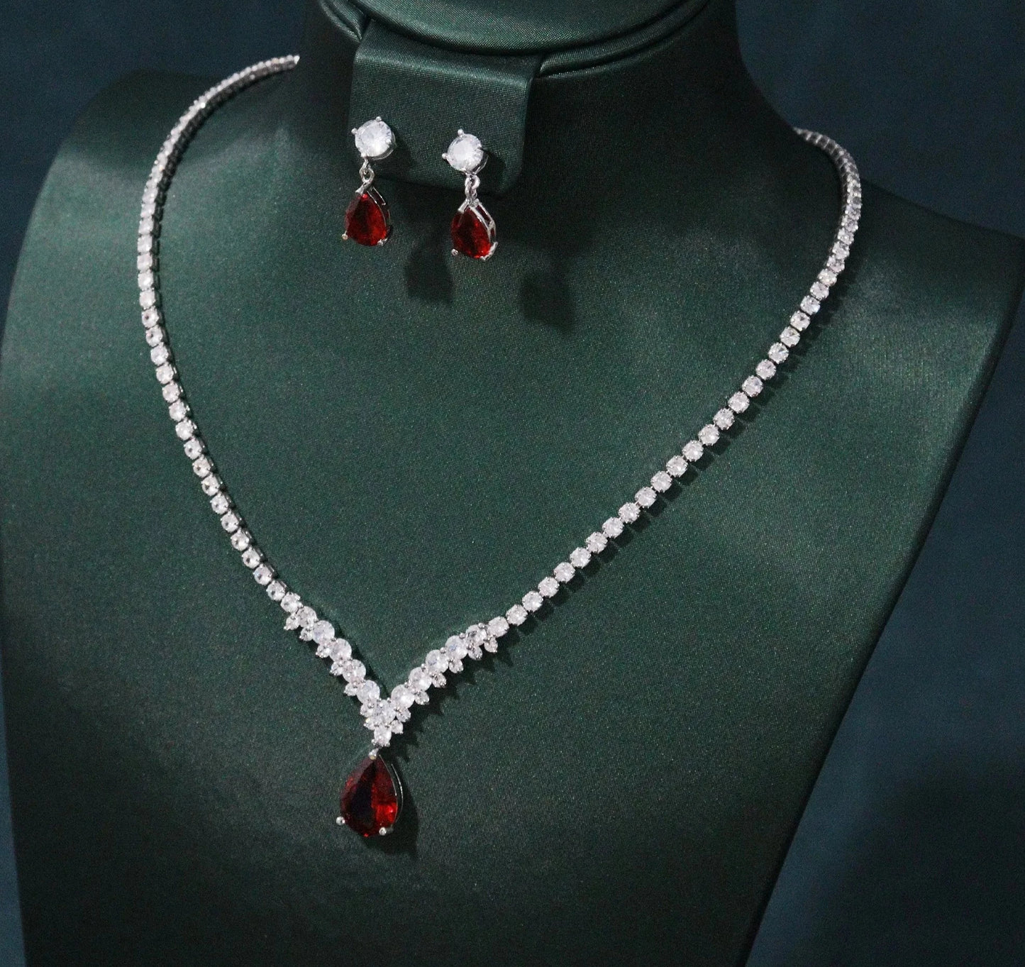 Cubic Zirconia Pendant 2PCS Necklace and Earrings Set  Wedding Jewelry Set