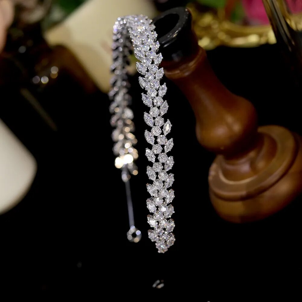 Bridal Headpiece Cubic Zirconia Crystal Wedding Crown Headband, Transform into a breathtaking bridal crown, this headband features delicate cubic zirconia