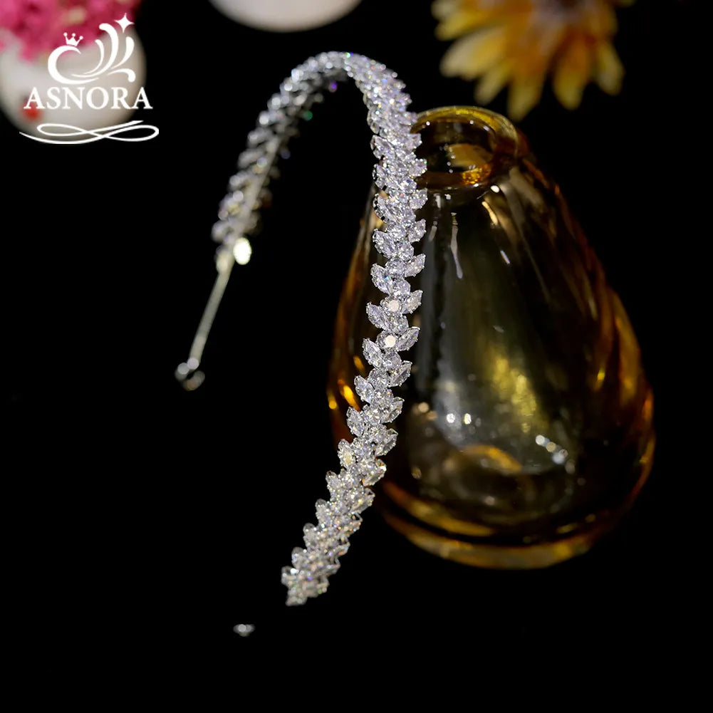 Bridal Headpiece Cubic Zirconia Crystal Wedding Crown Headband, Transform into a breathtaking bridal crown, this headband features delicate cubic zirconia
