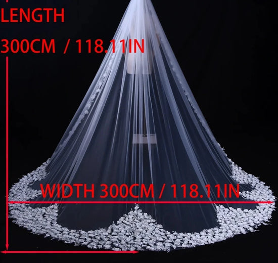 3D Flower Wedding Veil Single Layer Luxury Bridal Cathedral Veil with Hair Comb