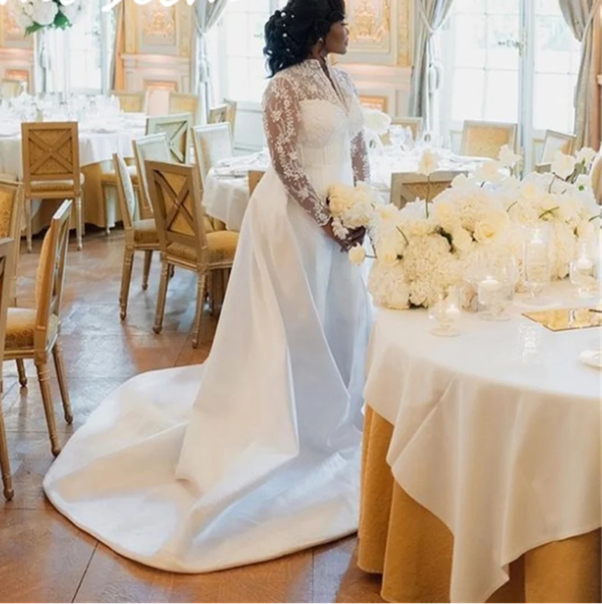 Wedding Jumpsuit With Bridal Detachable Train, This Plus Size Jumpsuit Wedding is the perfect option for the modern bride. The one-piece design features