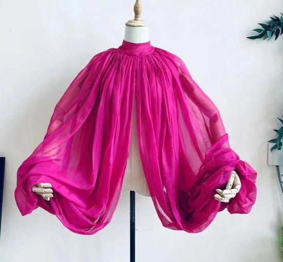 Silk Chiffon Wedding Cloak Puffy Sleeves Short Bolero Bridal Jacket Accessory