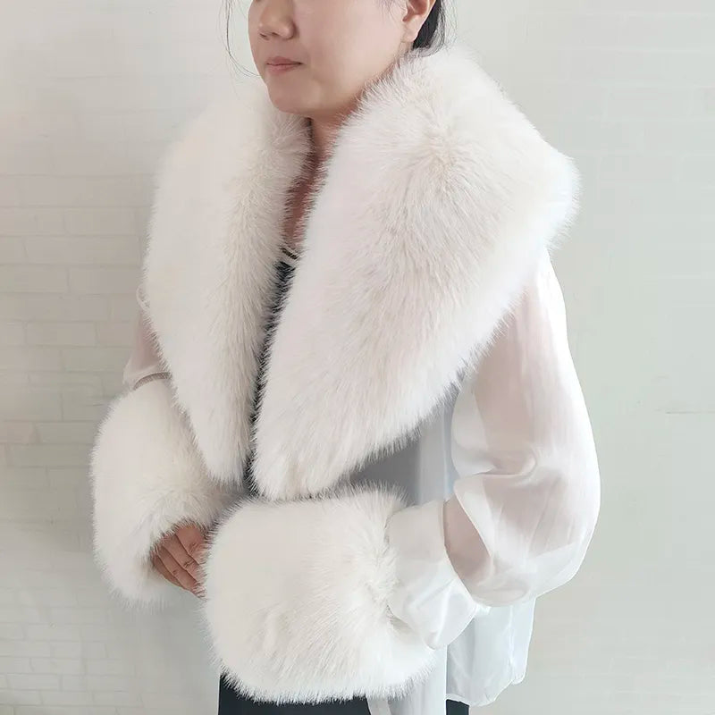 Winter Faux Fox Fur Scarf Artificial Fur Collar And Cuff Set