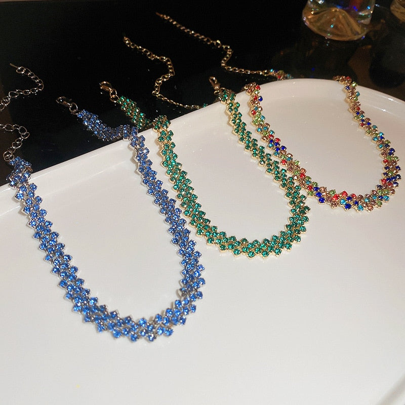 Fashion Colorful Rhinestone Chokers Geometric Crystal Necklaces
