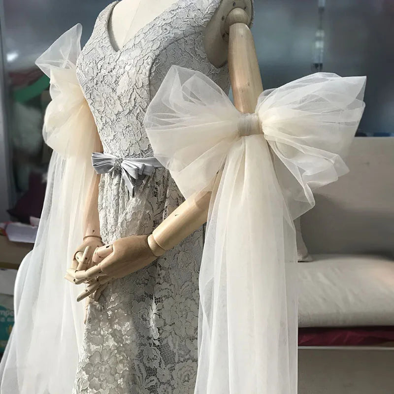 Detachable Bow Sleeves Tulle Arm Covering Dress Accessories