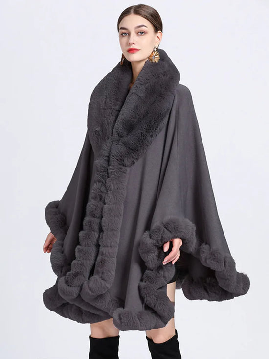 Elegant Imitation Rabbit Fur Cape Women Poncho Shawl Cloak