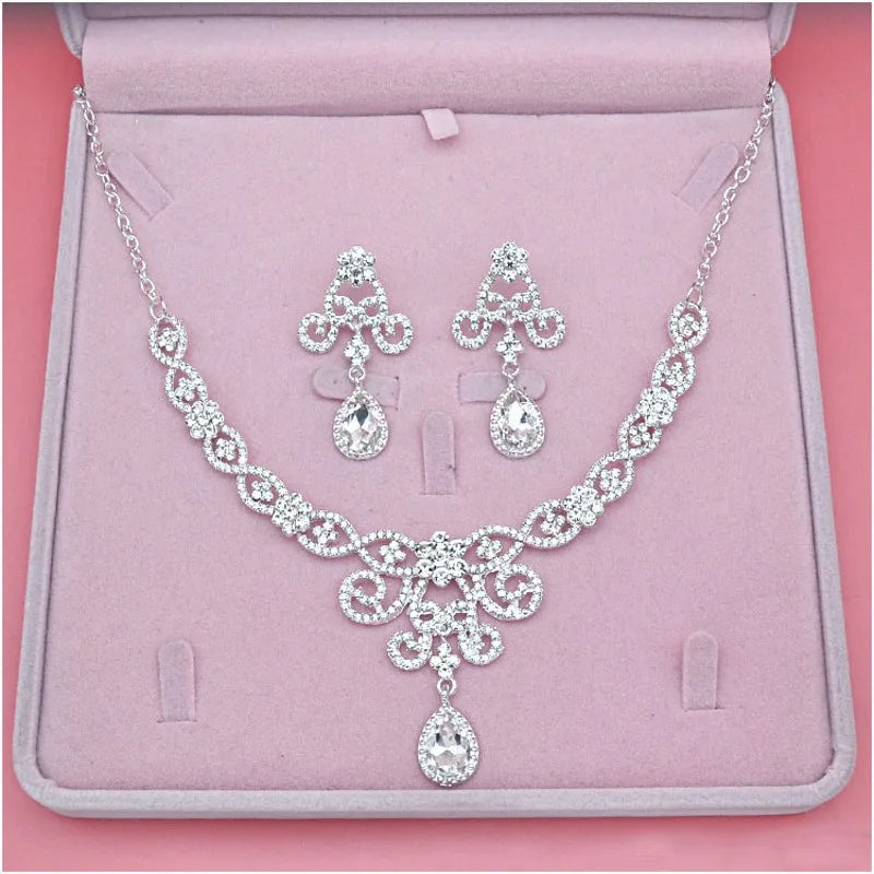 Rhinestone Crystal Tiara Crown Earrings Necklace Party Jewelry Sets