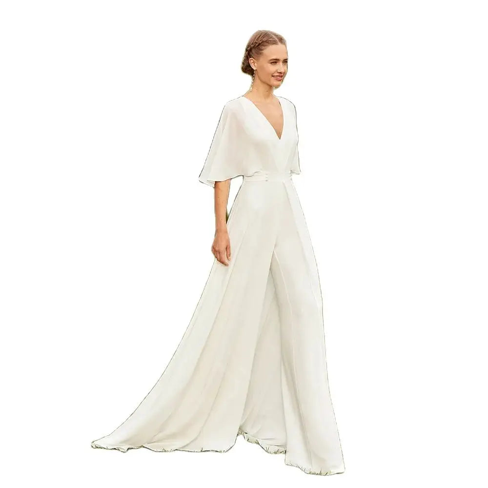 Wedding Jumpsuit Chiffon Boho Beach Bridal Pants Suit, Step into your dream beach wedding with our Chiffon Boho Wedding Pants Suit. This one-piece jumpsuit