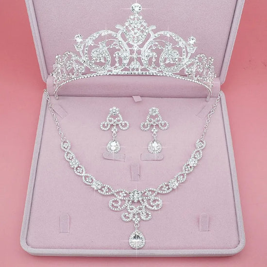 Rhinestone Crystal Tiara Crown Earrings Necklace Party Jewelry Sets