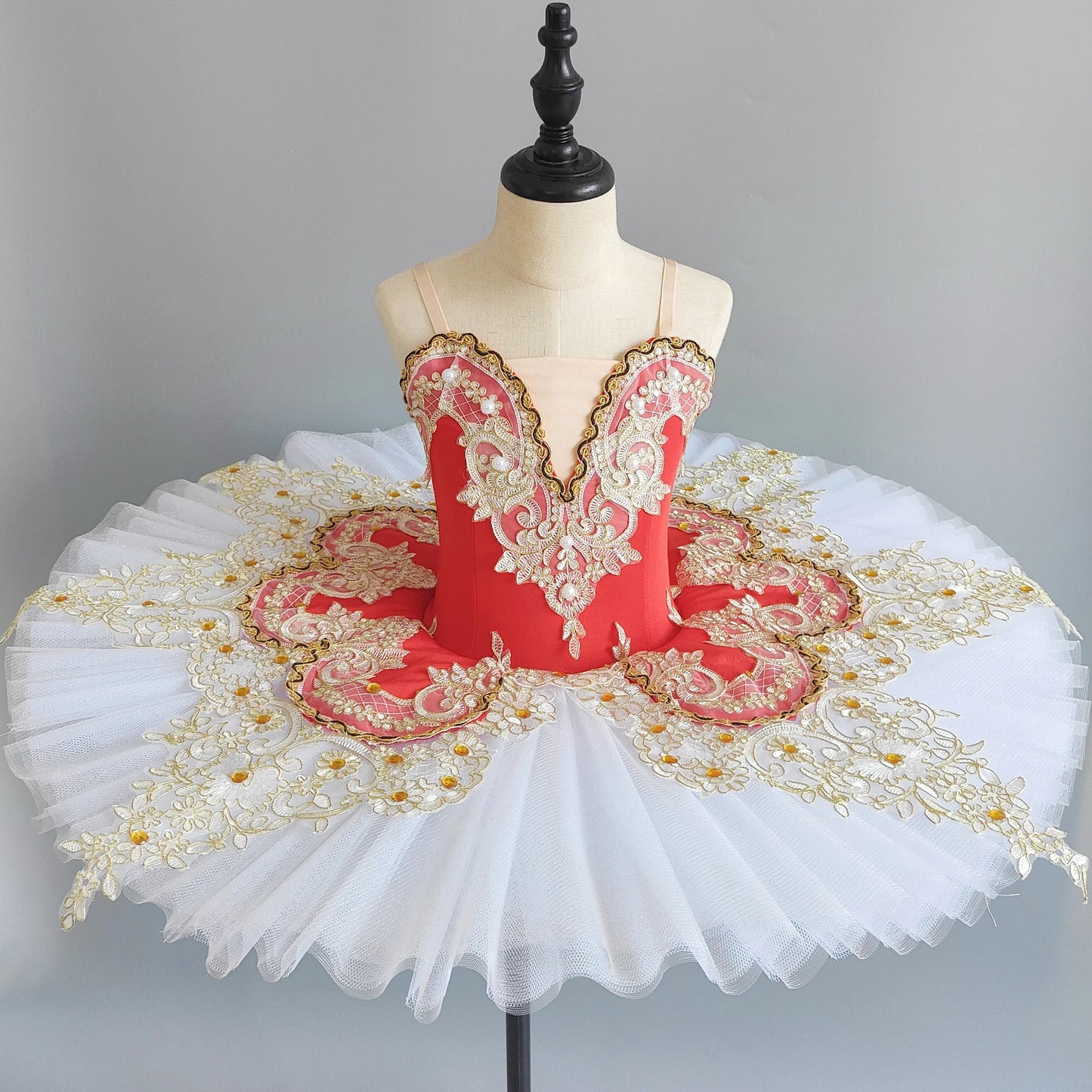 Red Crystal Lace Professional Ballet Tutu Classical Pancake Tutu Ballerina Costumes For Girls