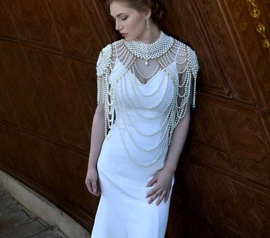 Pearls Beads Wedding Shawl Cape Elegant Bridal Accessory