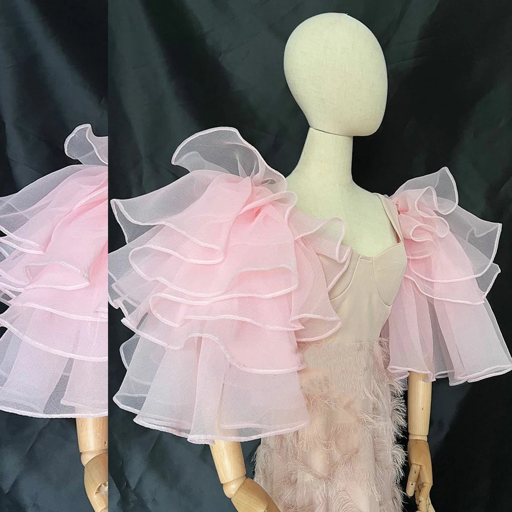 Detachable Sleeves Layered Ruffles 1 Pair, Enhance your bridal look for your special day with these elegant detachable sleeves. Crafted with layered ruffles