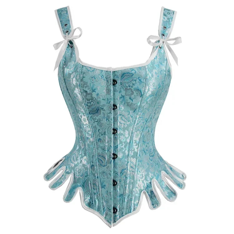 Lace Up Overbust Corset Top with Shoulder Straps Embroidery