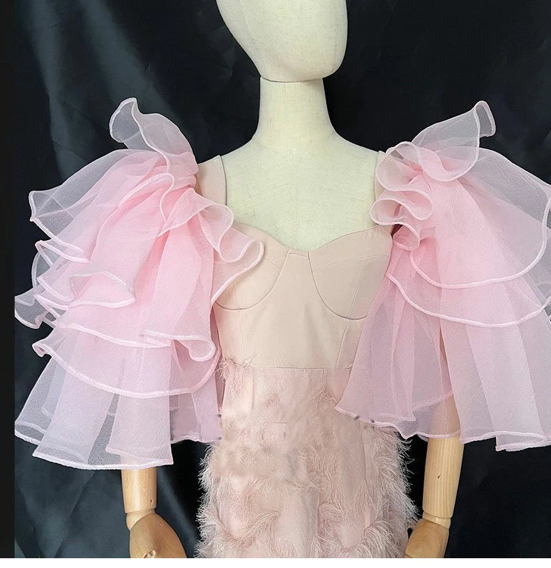 Detachable Sleeves Layered Ruffles 1 Pair, Enhance your bridal look for your special day with these elegant detachable sleeves. Crafted with layered ruffles