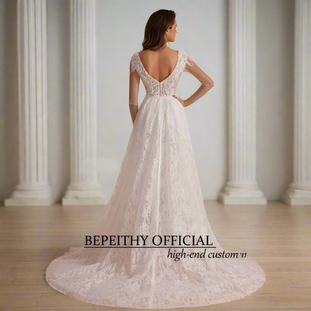 Wedding Jumpsuit With Detachable Skirt, Indulge in the alluring charm of our flawless Bridal Lace Jumpsuit for women!