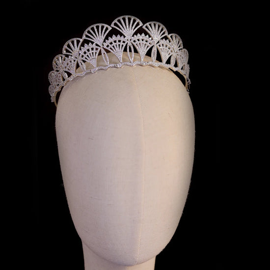 Fan-shaped Cubic Zirconia Tiaras Princess Crown Wedding Pageant Accessory