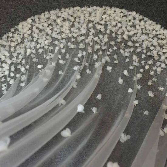 Long Cathedral 3D Flowers Floral Lace  Petals Wedding Bridal Veil