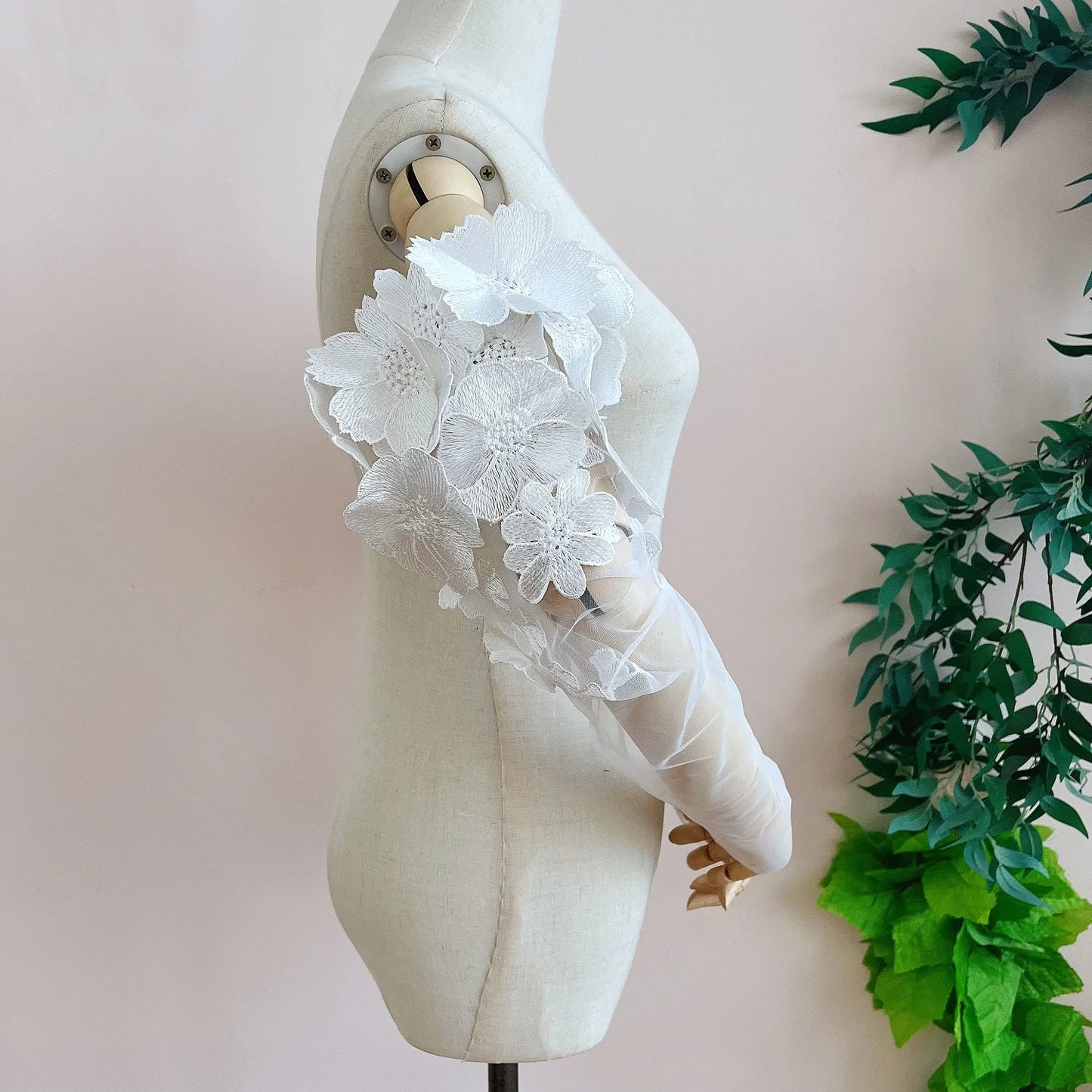 3D Lace Flowers Wedding Sleeves Long Detachable Romantic Bridal Accessory