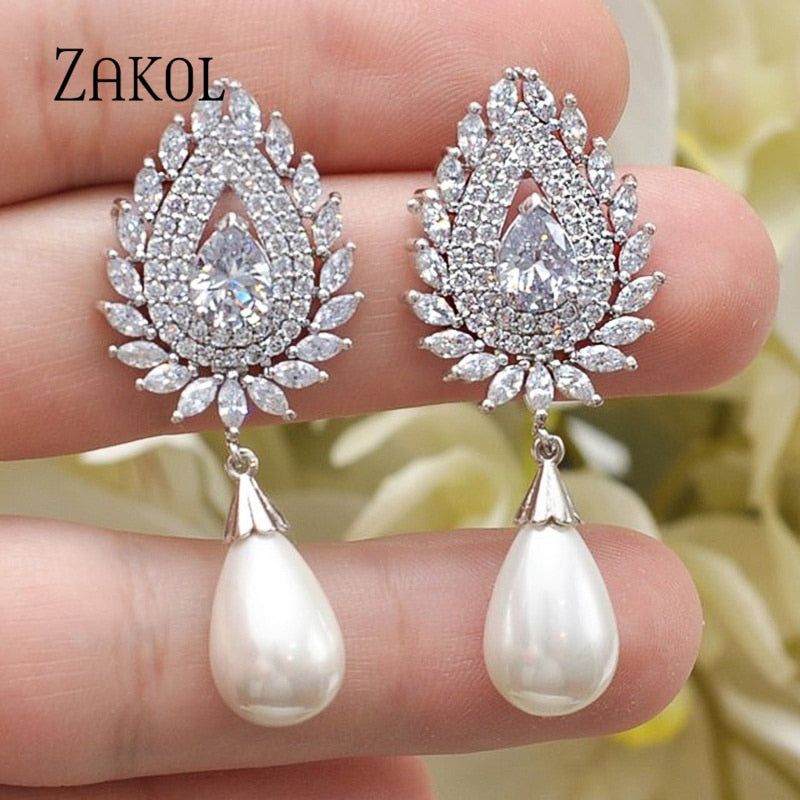 Vintage White Imitation Pearls Dangle Earrings for Women