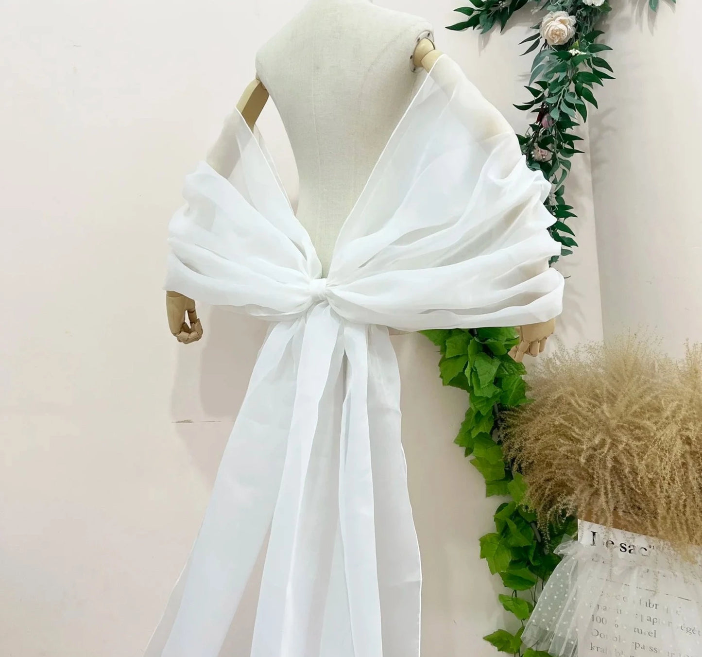 Puff Organza Sleeves Detachable Bow With Train  Wedding Accessory