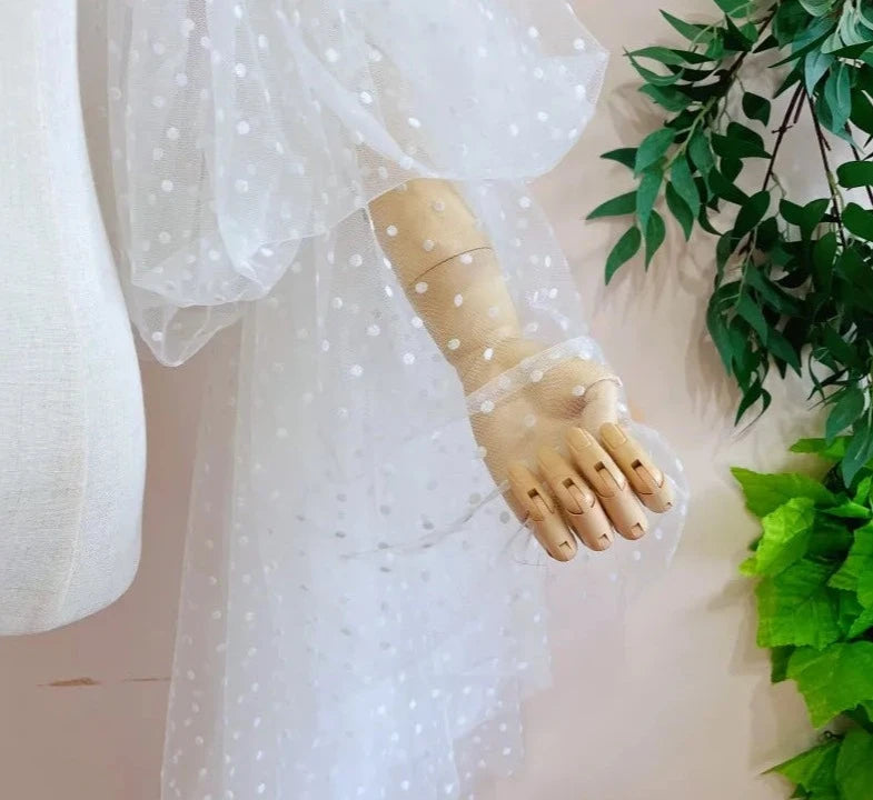 Long Dot Tulle Puffy Flare Wedding Sleeves Boho Simple Detachable Sleeves