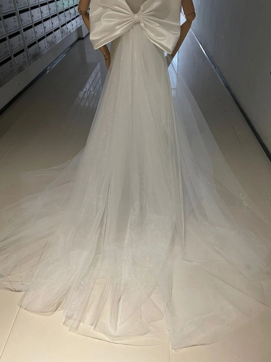 Detachable Satin Bow Tulle Drag For Wedding Dress Bridal Train