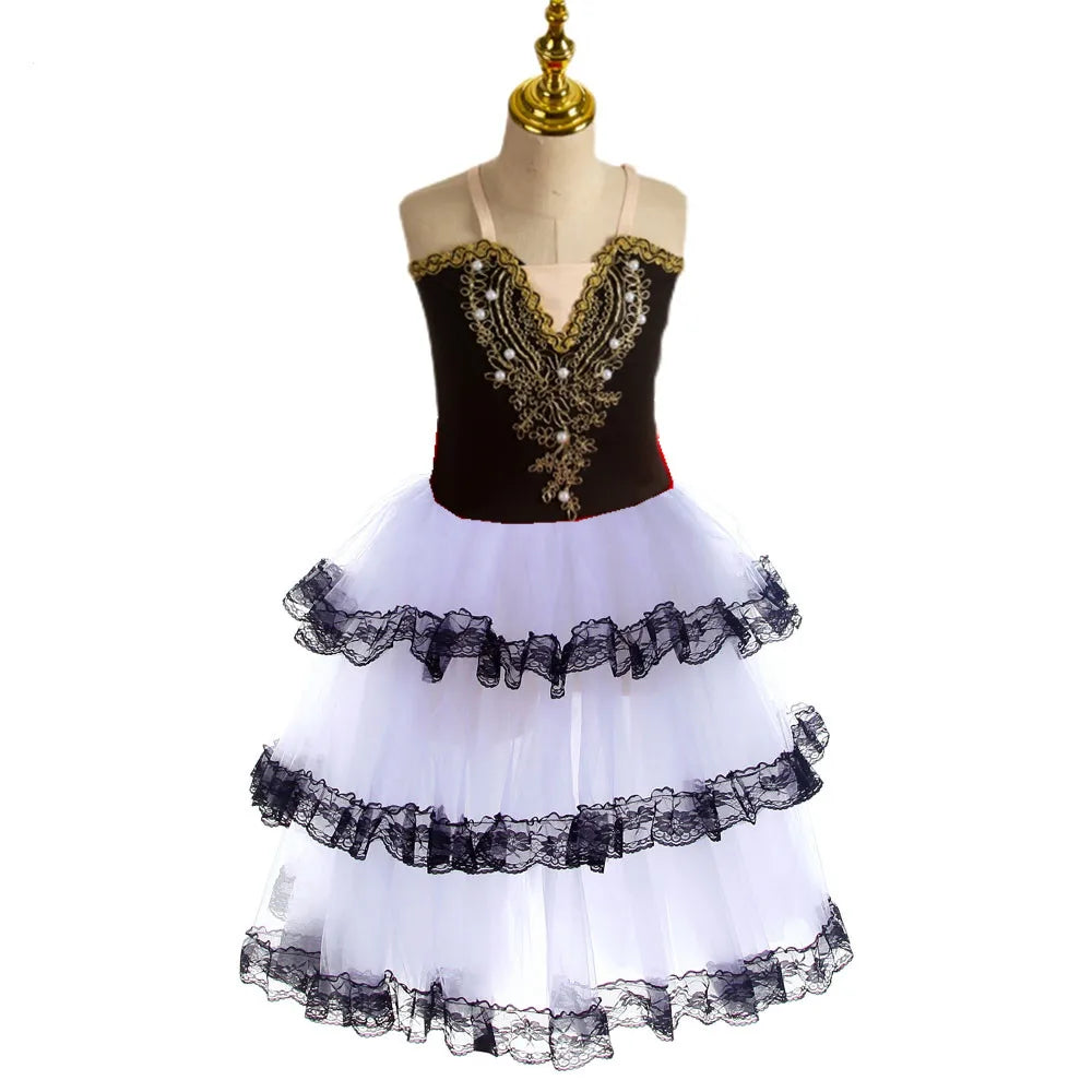 Romantic Ballet Tutu Skirt For Girls Spanish Dress Soft Tulle Performance Ballerina Costumes