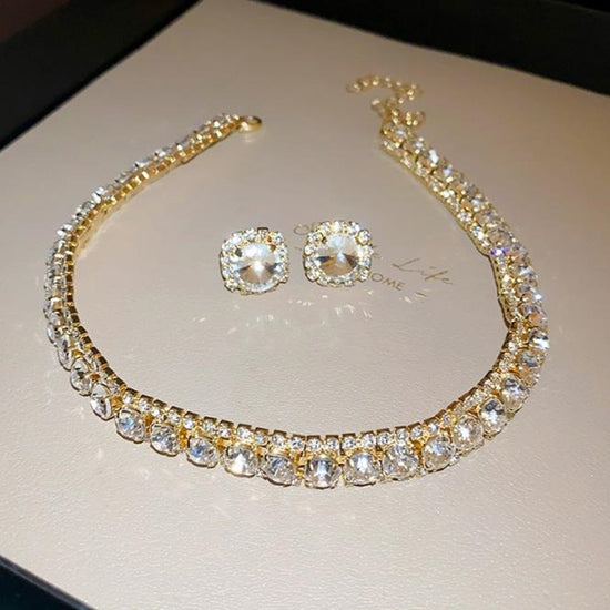 Luxury Necklace Earrings Sets Crystal Weddings Bridal Jewelry Accessories