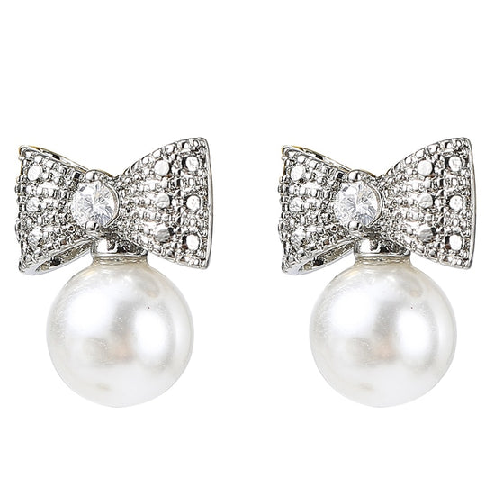 Fashion Imitation Pearl Drop Cubic Zirconia Wedding Earrings