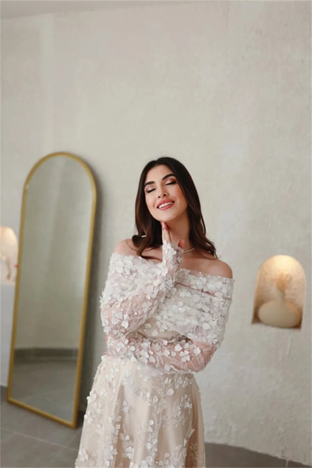 Tea Length Wedding Dress Tulle Lace A Line Bridal Dress