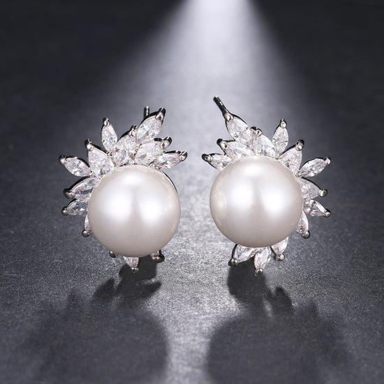 Fashion Imitation Pearl Drop Cubic Zirconia Wedding Earrings