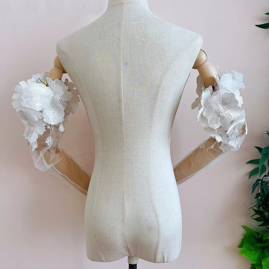 3D Lace Flowers Wedding Sleeves Long Detachable Romantic Bridal Accessory